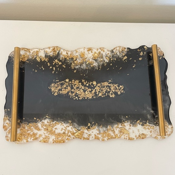 Hand Crafted Other - Black and Gold Resin Accent Tray
